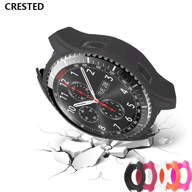 

CRESTED Silicone Watch frame Case Cover For Samsung Gear S3 Frontier Band replacement strap protector Colorful Protective shell