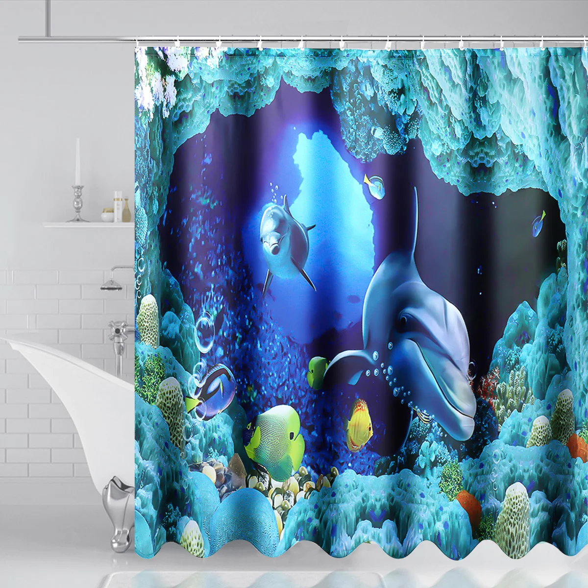 Океанский Дельфин Глубокий морской полиэстер занавеска для душа ванная комната водонепроницаемый с 10 крючками пьедестал ковер крышка унитаза ванна коврик набор