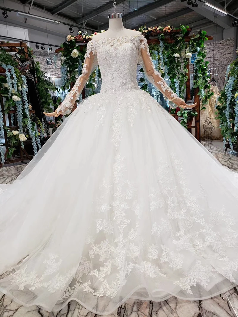 HTL434 boho wedding dress western style  boat neck lace up back ball gown bridal dress up gown 2019 vestido de noiva princesa (7)
