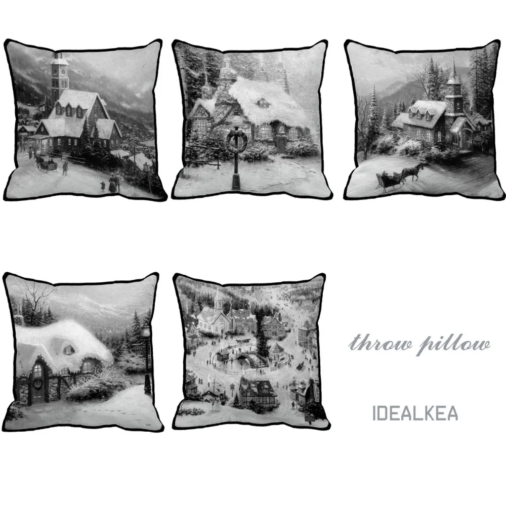 Snow Covered New Year Night Print Custom Grey Sofa Chair