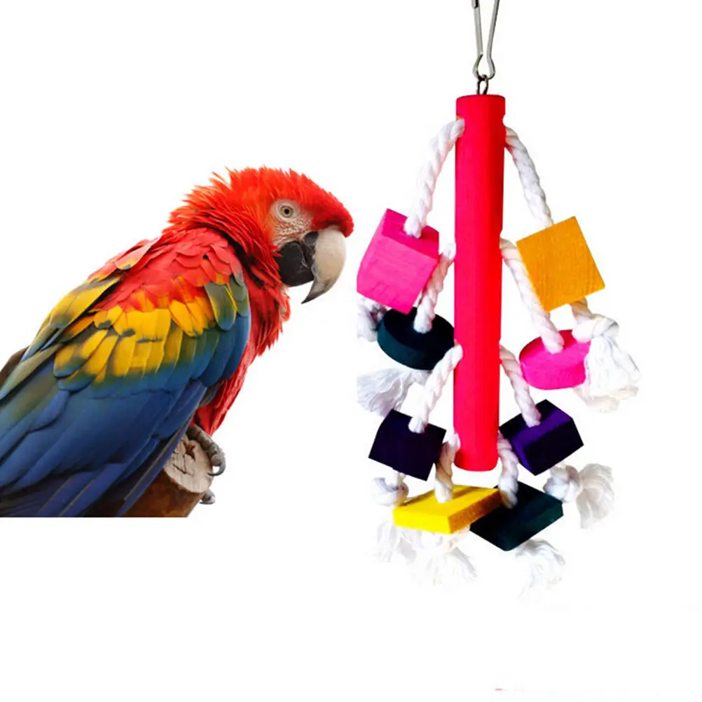 New 1pcs Parrot Cockatiel Parakeet Colorful Wooden Blocks Swing Toys