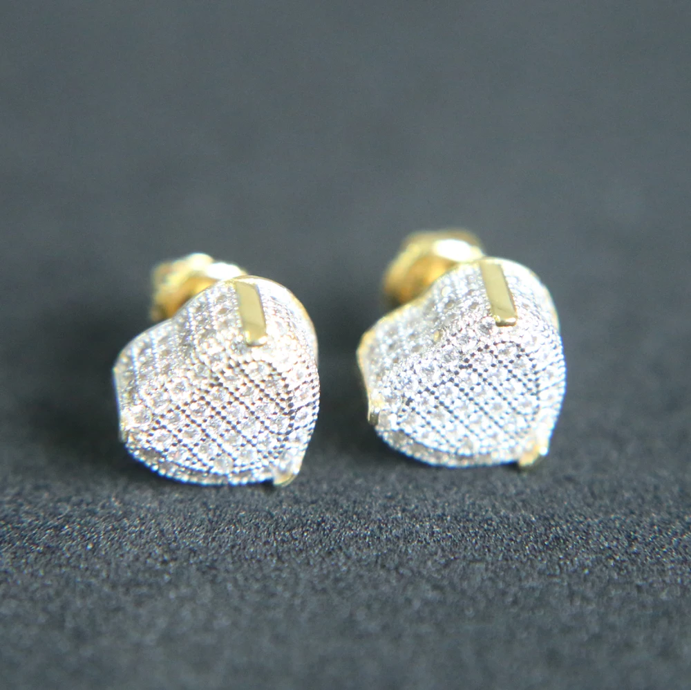 fine jewelry silver color screwback heart shape micro pave zircon cz valentine gift women hip hop earring