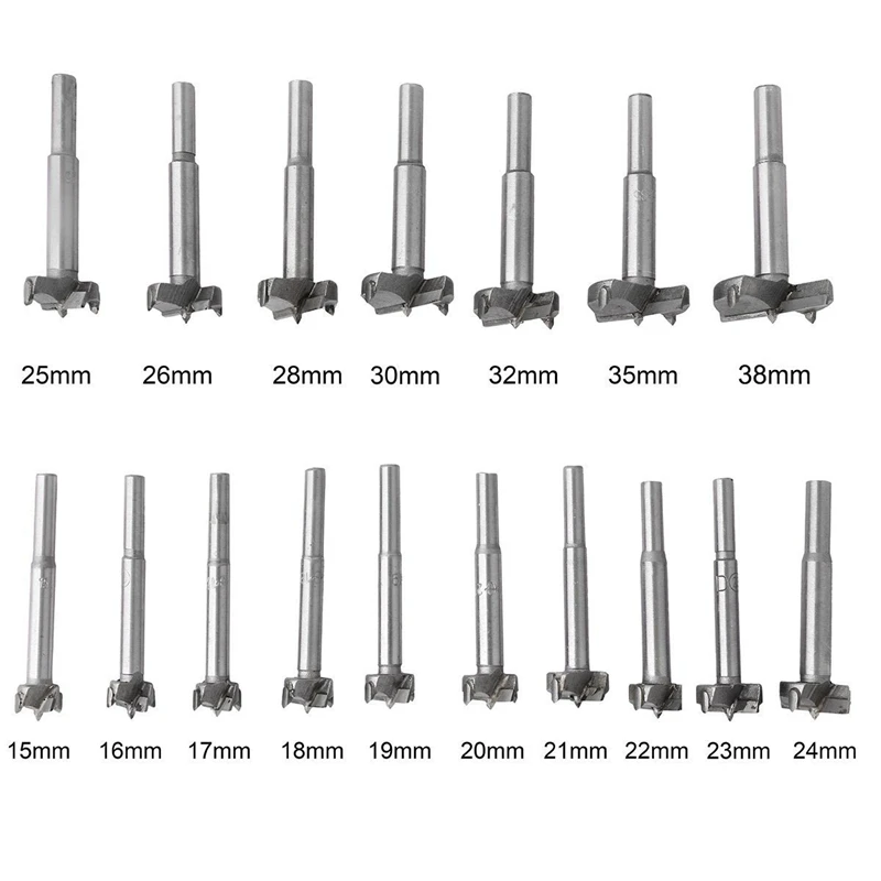 Деревообработка Forstner сверла наборы, 17 шт. углеродистая Высокоскоростная сталь деревообрабатывающий Дырокол резак с титановым покрытием дерево расточные отверстия