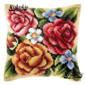 

handmade Embroider Needlework kits flowers pattern Cross-Stitching fabric cushion Cross stitch For Embroidery yarn pillow kits