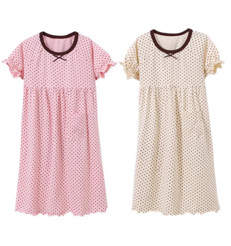 Горошек Ночные сорочки для девочек хлопковые пижамы Лето Ночное белье для девочек Детская ночная рубашка для девочек, одежда для дома 2 шт./лот