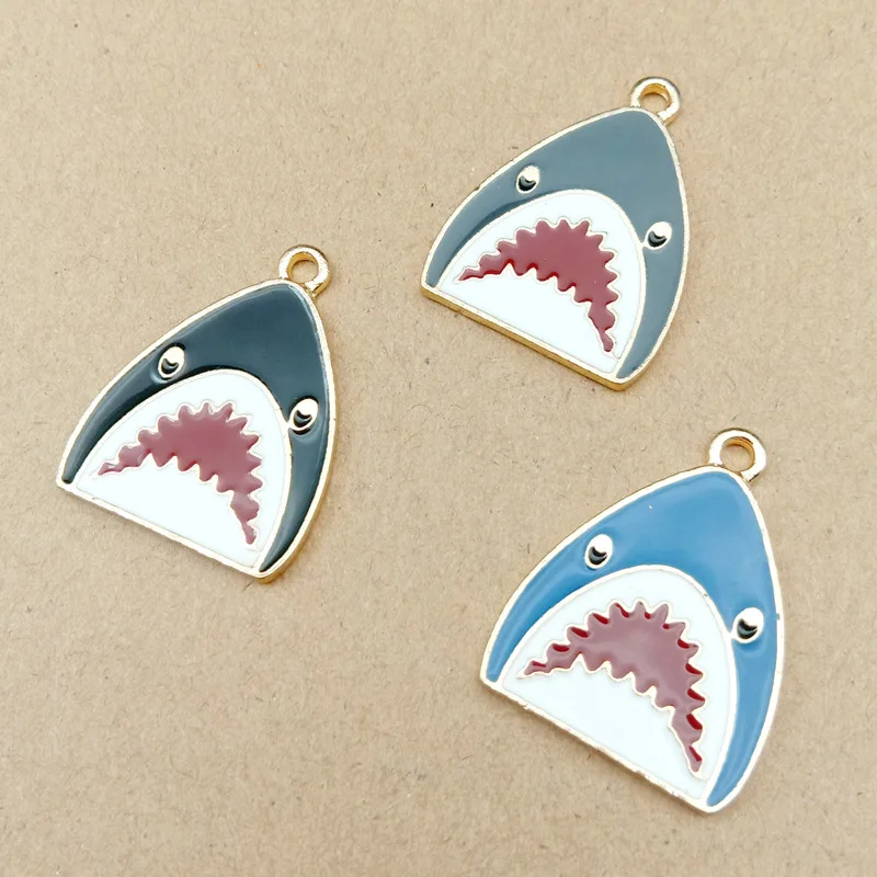 

10pcs 28x21mm DIY cute enamel ocean shark charms nautical item metal Alloy bracelet necklace Pendant jewelry making ornament