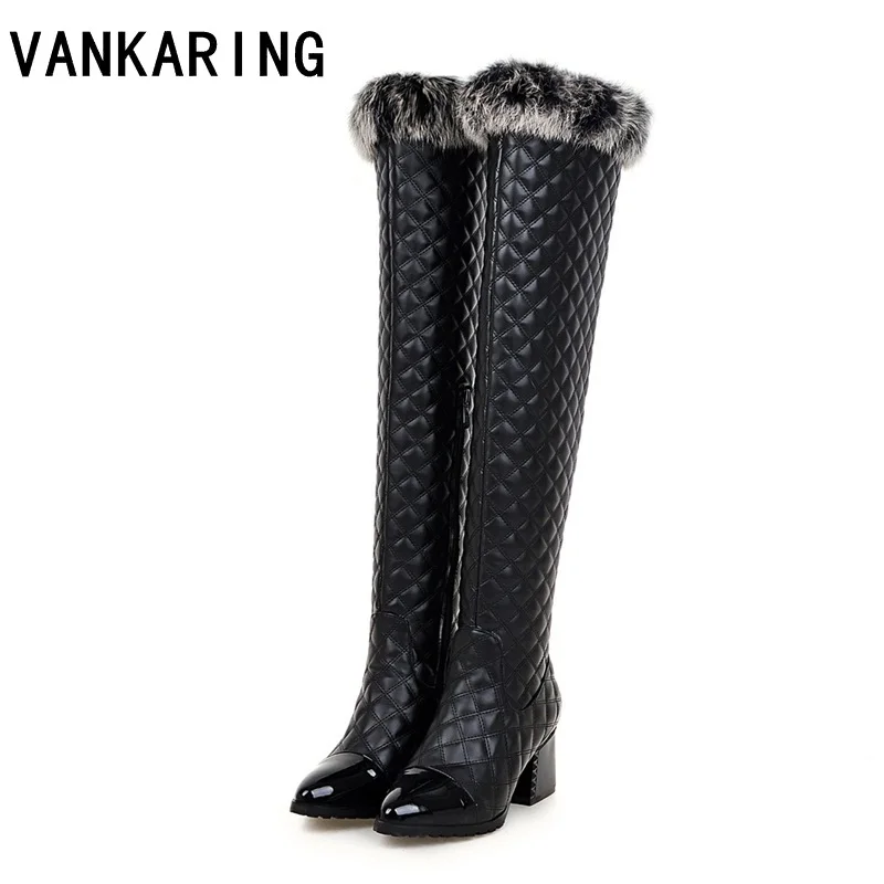 

VANKARING winter snow boots women leather fur warm plush shoes woman over the knee high boots dress shoe fashion russian boots