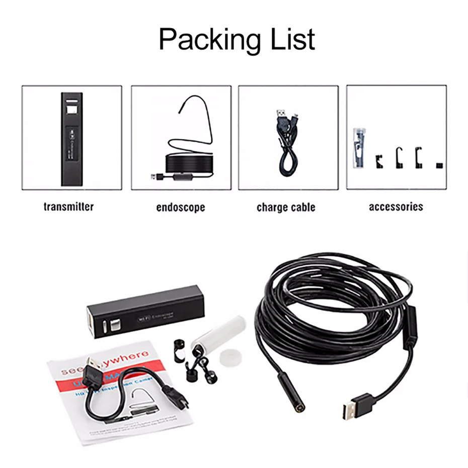 Antscope Wifi 8 мм эндоскоп 1/2/3. 5/5/10 м желтый и черный Hardwire 1200P Android iOS камера эндоскопа
