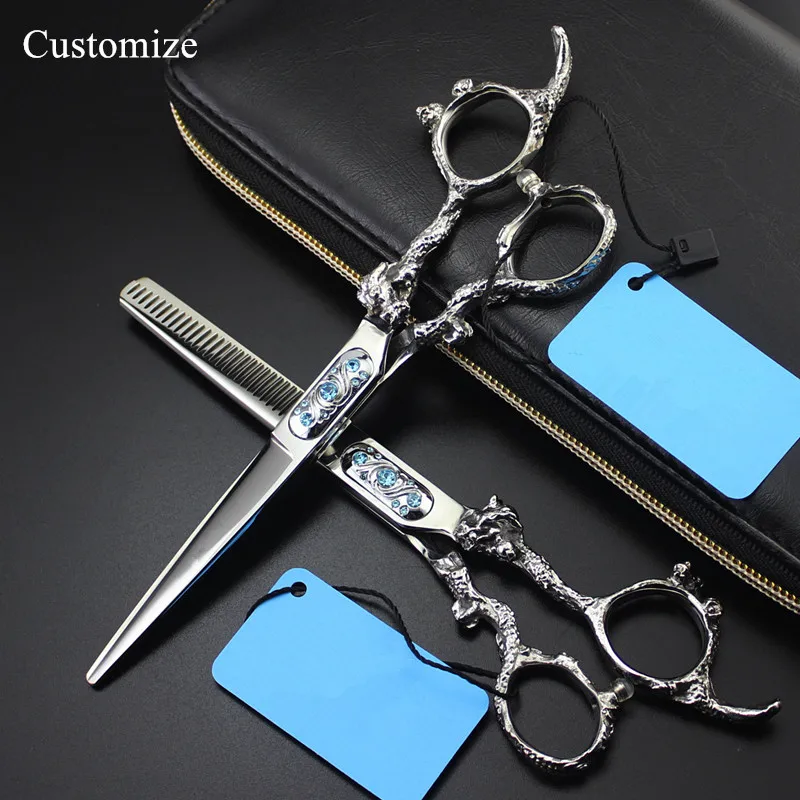 Customize professional Japan 440c Dragon handle Gem 6 inch hair