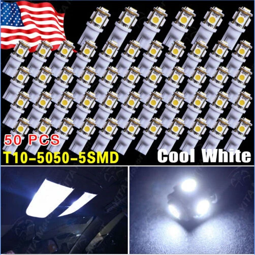 Hot Selling Interior Light Map Door led Lights 50 PCS Cool White T10 Wedge 5050 5SMD Car Dome Glove Box External Trunk LED | Автомобили и