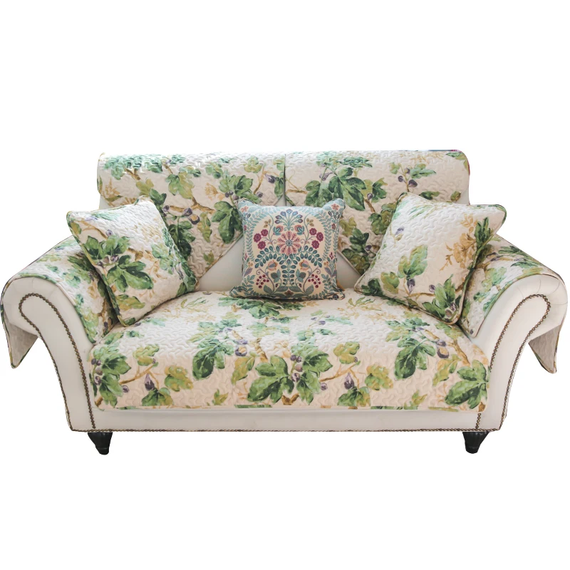 

1 piece Cotton Sofa Cover Green Plant Printed Soft Modern Non-slip Sofa Slipcover Seat Couch Cover for living Room