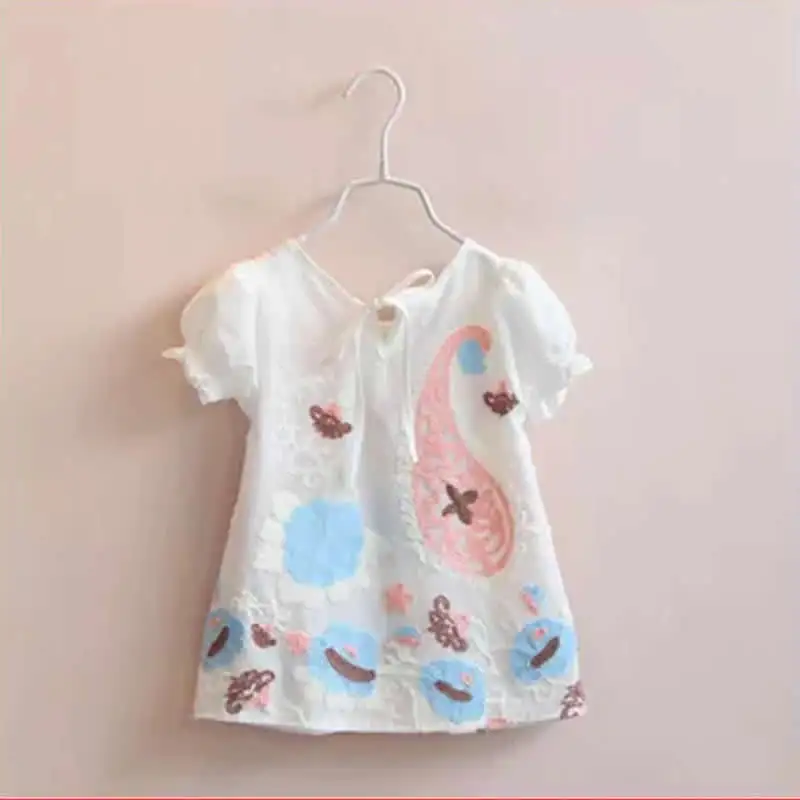 Летняя блузка для маленьких девочек кружевная рубашка принцессы с пышными рукавами рубашка для маленьких девочек детские рубашки Детский свитер с вышивкой