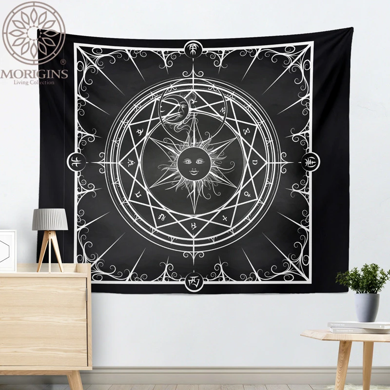 

Morigins 2018 Indian Mandala Tapestry Sun God Moon Magic Tapestry Wall Hanging Bohemian Black Brown Decorative Wall Carpet N86