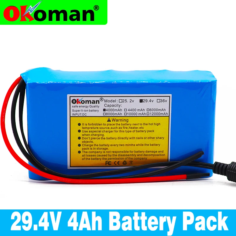 Large capacity 24V 4Ah 7S2P 18650 Battery li-ion battery 29.4v 4000mAh electric bicycle moped /electric/lithium ion battery pack