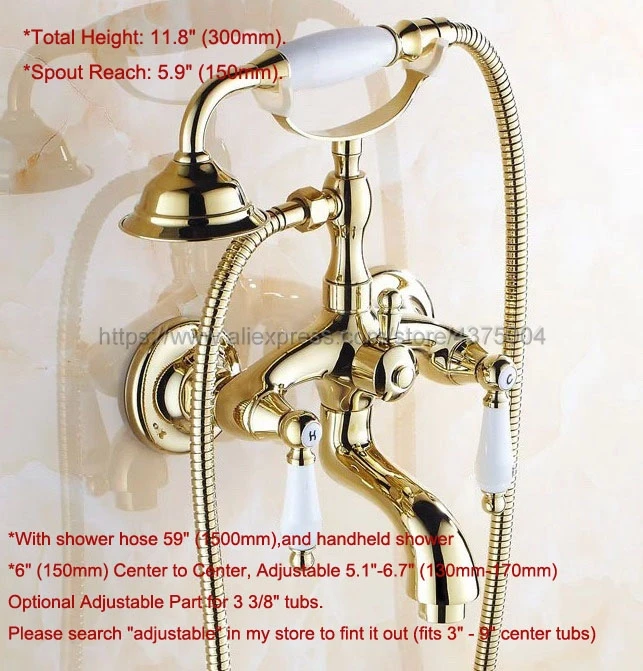 Golden Bath Shower Faucet Set Dual Knobs Wall Mounted Bathtub Mixers With Handshower Swive Tub Spout Ntf084 Bathtub Faucets Aliexpress