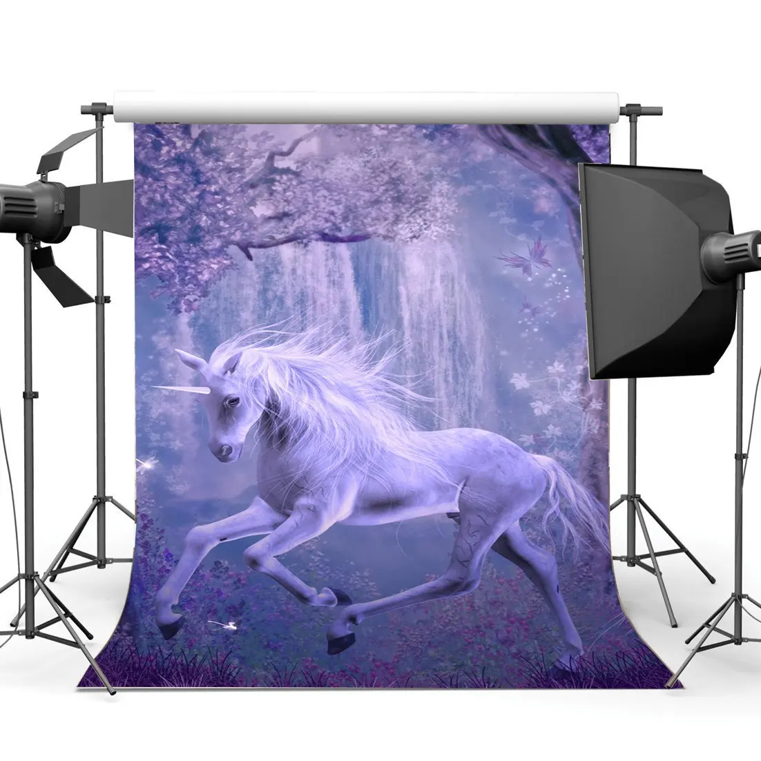 

Happy 1st Birthday Unicorn Backdrop Fairytale Butterfly Enchanted Garden Waterfall Fresh Flowers Fantasy Background