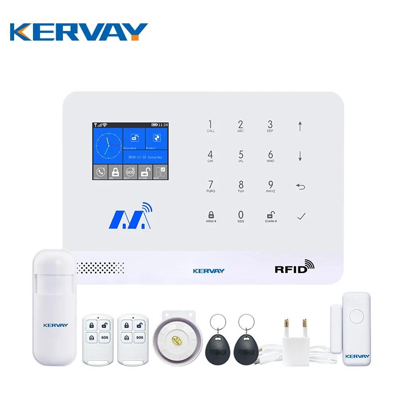 

Kervay WIFI GSM RFID Home alarm security system Android IOS APP remote control Door sensor PIR Motion sensor Alarm System Kits