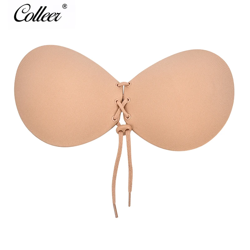COLLEER Women Silicone Bra Invisible Push Up Stick On Self Adhesive Front Lacing Bras Strapless Lingerie