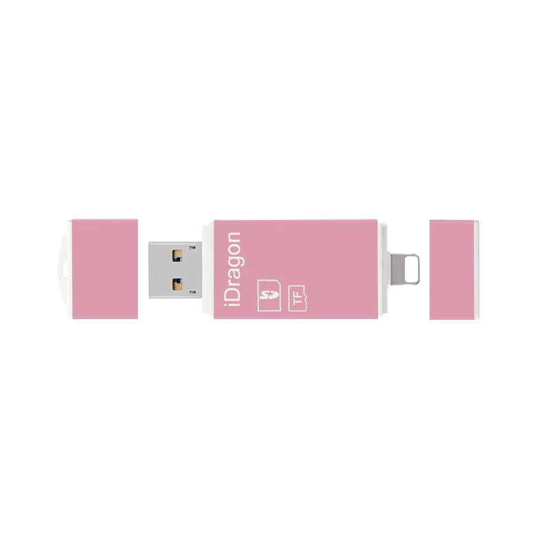 UTHAI R004 мульти кард-ридер 3в1 Lightning/Micro USB/USB2.0 TF/SD карта адаптер для iPhone 7 8 11 X XR - Цвет: Pink