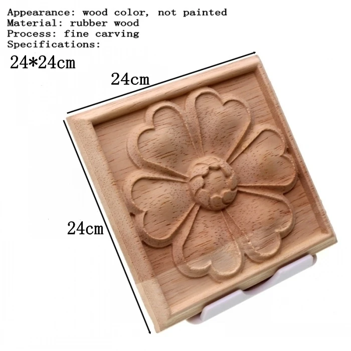 RUNBAZEF Exquisite Classic Rubber Wood Carved Applique Furniture Natural Square Decal Home Decoration Accessories Ornaments - Цвет: H
