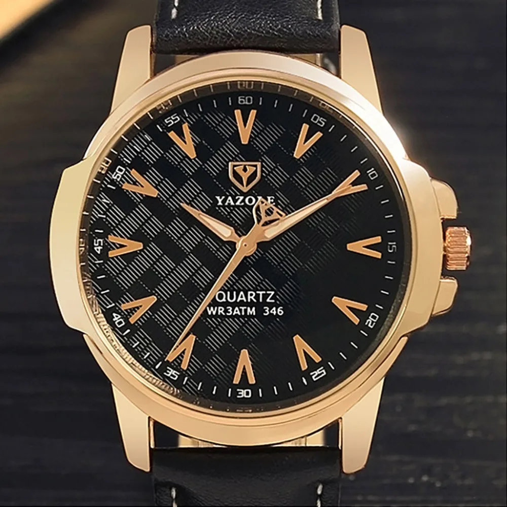 

Business Style Men Watch Golden Border Scale Dial Quartz Wristwatch Movement Clock Elite Leather Strap Relogio Masculino@50
