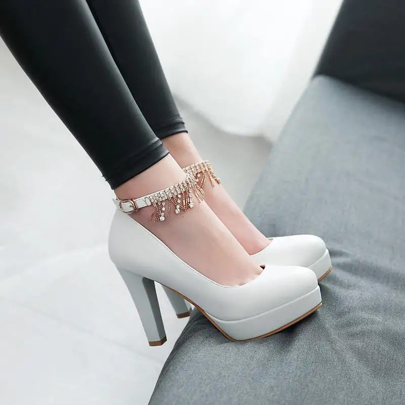 Smeeroon/женские офисные туфли-лодочки высокого качества свадебные туфли с круглым носком туфли на платформе и высоком каблуке весенне-Летняя женская обувь