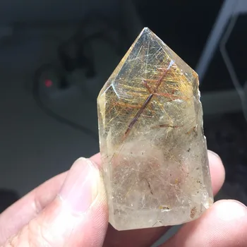 

BEST CRYSTAL!!33g Natural Rutilated Quartz Crystal Wand Single Point Healing HD66 Home Decoration Ornament