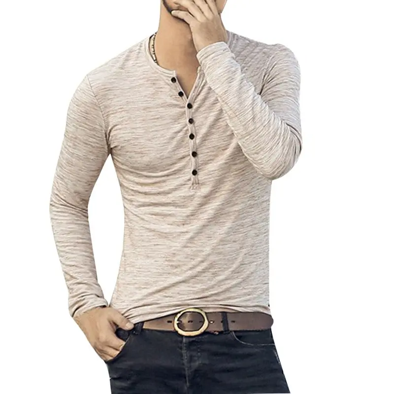 HEFLASHOR 2018 новые футболки Henley с длинным рукавом модный дизайн приталенные пуговицы