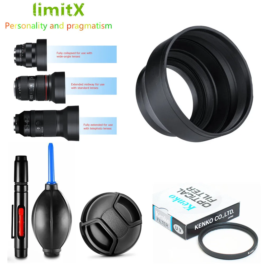 УФ-фильтр+ Складная Резиновая бленда+ крышка+ ручка+ воздуходувка для Panasonic Lumix FZ300 FZ330 DMC-FZ300 DMC-FZ330 камеры