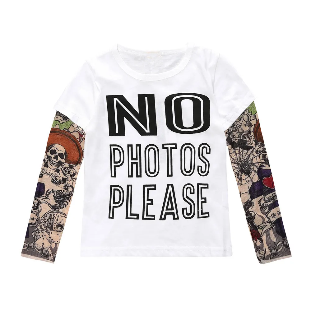 

New Children T Shirts Tattoo Pattern Sleeve Mesh Baby Boys Girls T shirts Cotton Tops Kids Tees 2017 Spring Autumn Boys Clothes