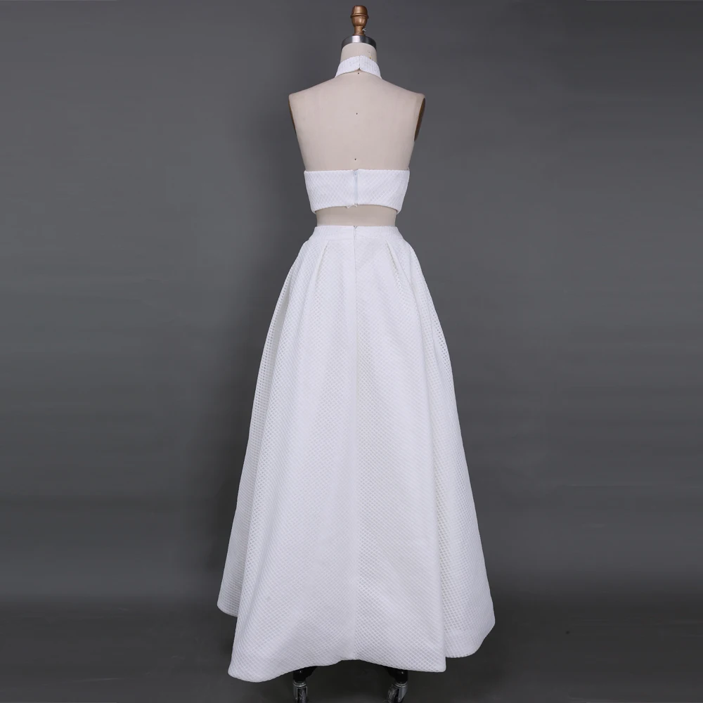 BeryLove модные белые платья из двух частей для выпускного вечера длина в пол с бретелькой через шею сексуальное платье с открытыми плечами с запахом юбка с разрезом платья для выпускного вечера