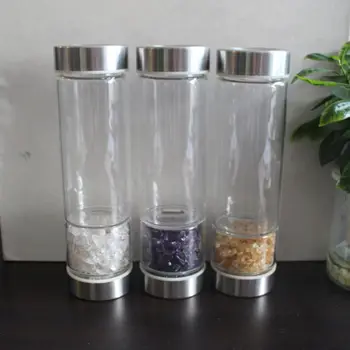 

Natural Quartz Crystal Gravel Gemstone Healing Glass Energy Elixir Water Bottle
