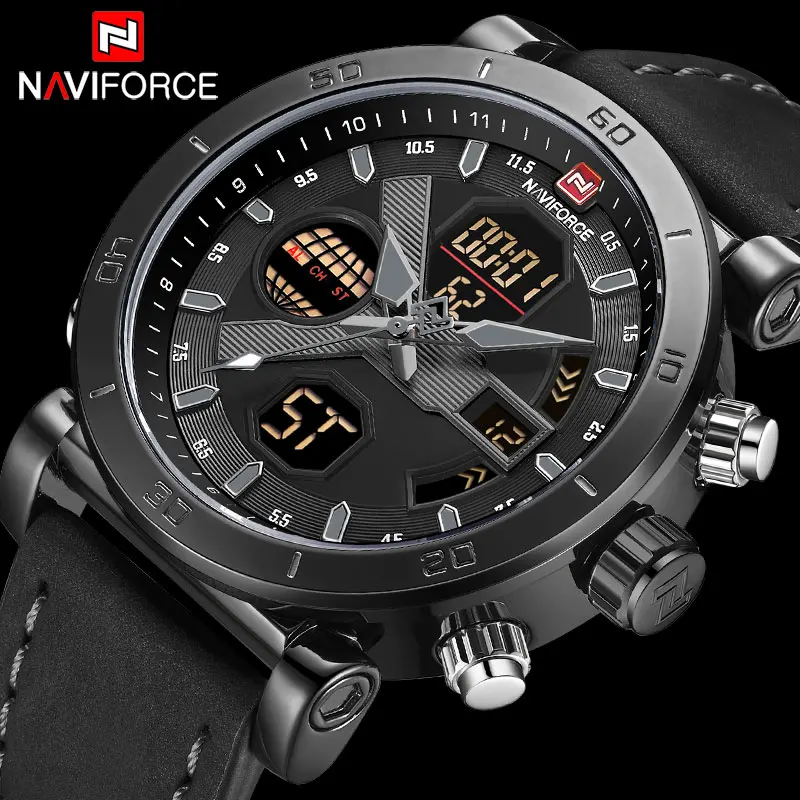 

NAVIFORCE Men Sport Watches Leather Band Waterproof Analog Digital Clock Mens Chronograph Quartz Wrist Watch Relogio Masculino