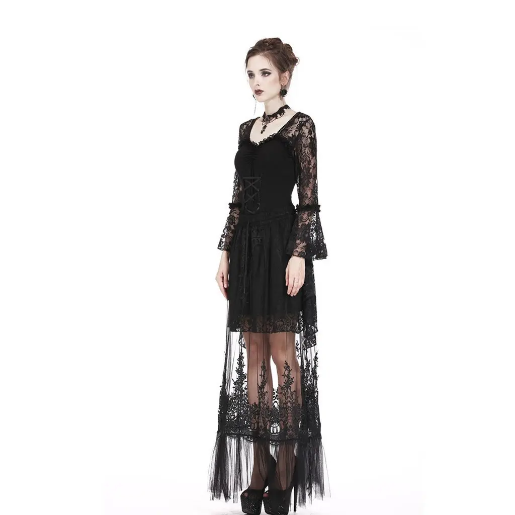 Женская Полупрозрачная кружевная Макси юбка Darkinlove с цветочной вышивкой Goth