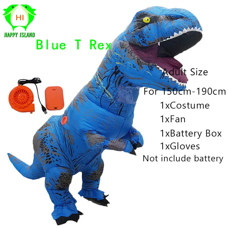 Надувные костюмы динозавров Парк Юрского периода динозавра Хэллоуин косплей, карнавальный костюм для взрослых детей - Цвет: Adult Blue