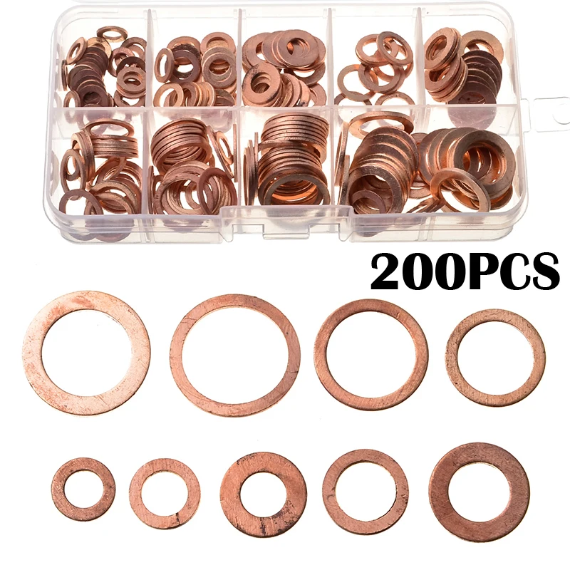 200pcs M5m14 Solid Copper Washers Flat Ring Sump Plug Oil Seal Gasket