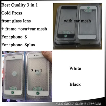 

20pcs Best Quality 3 in 1 Cold Press Screen Outer Glass with Middle Bezel+OCA For iPhone 8 8 plus Front Glass Lens with Frame