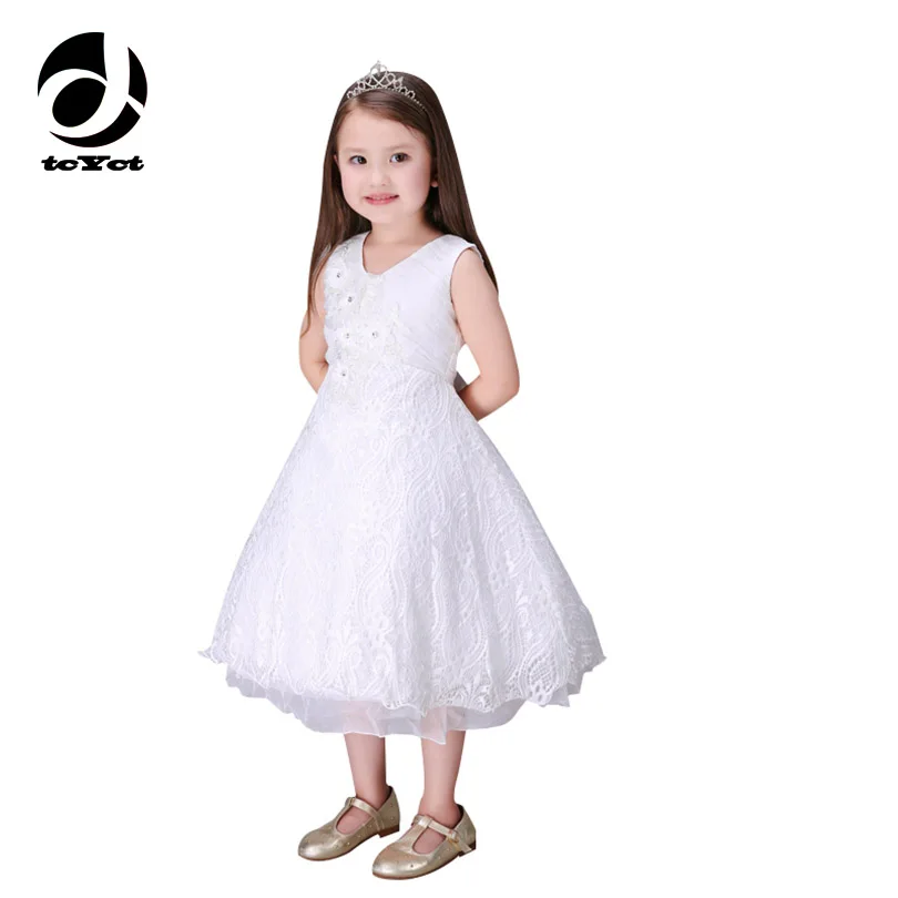 High Quality White Gown Bridesmaid Child Baby Girls Wedding Dress Maxi