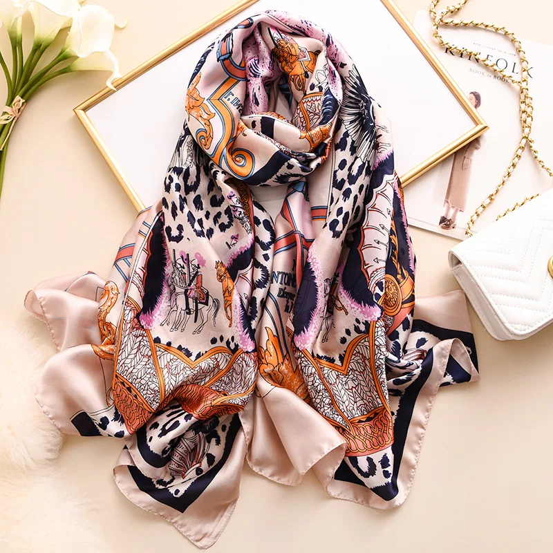 Brand Designer Silk Scarf Women New Printed Shawls and Wraps High Quality Pashmina Ladies Gift Large Soft Foulard Hijab