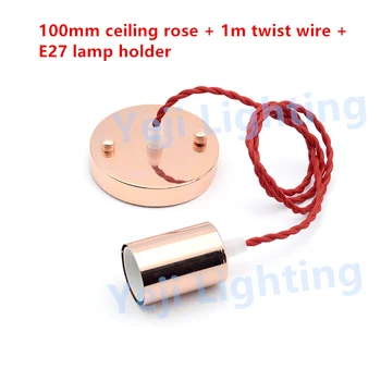 

Free shipping Rose gold Edison vintage lamp holder cord set ceiling rose with twist line braided wire E27 socket ceiling canopy