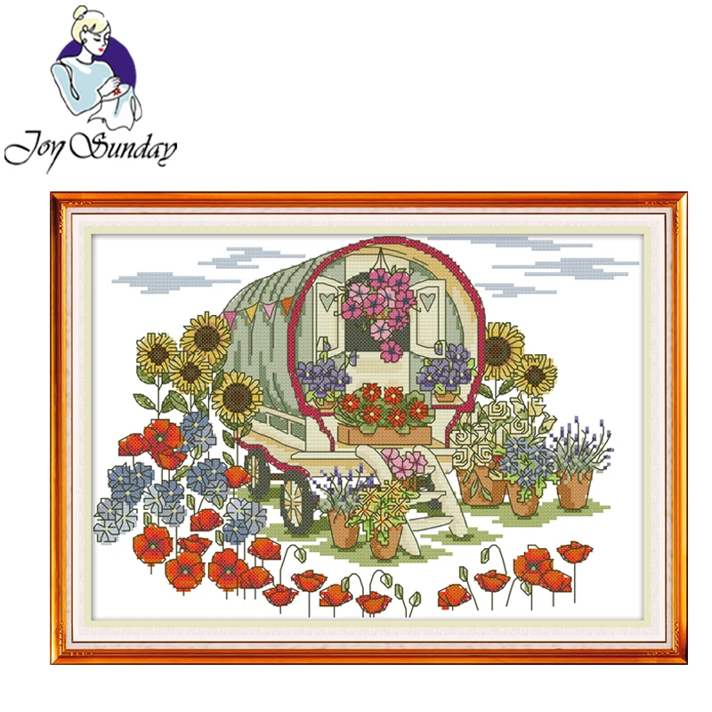 

Joy Sunday,Flower car,cross stitch embroidery set,printing cloth embroidery kit,cross stitch needlework,cross stitch embroidery