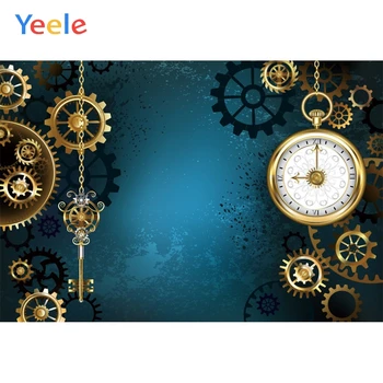 

Yeele Blue Gradient Clock Gearwheel Stream Punk Retro Photography Backgrounds Customized Photographic Backdrops for Photo Studio