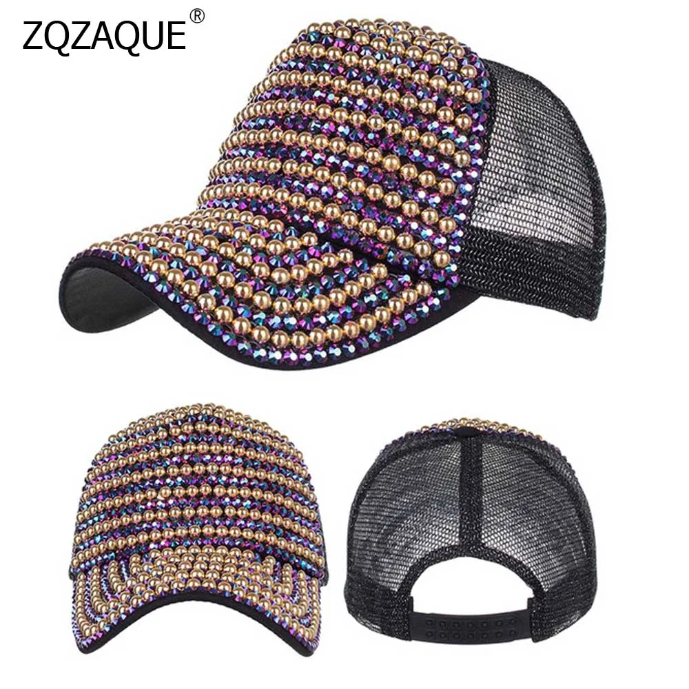 

Korean Luxury Beading Diamonds Summer Caps Women's Fashion Quality Sunshade Baseball Caps 6 Colors Adjustable Nice Caps Hat YJ36