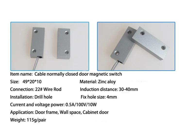 Дверной датчик проводной кабель оконный дверной контакт цинковый сплав с винтом 49*20*10 мм магнитный переключатель для сигнализации 1 пара