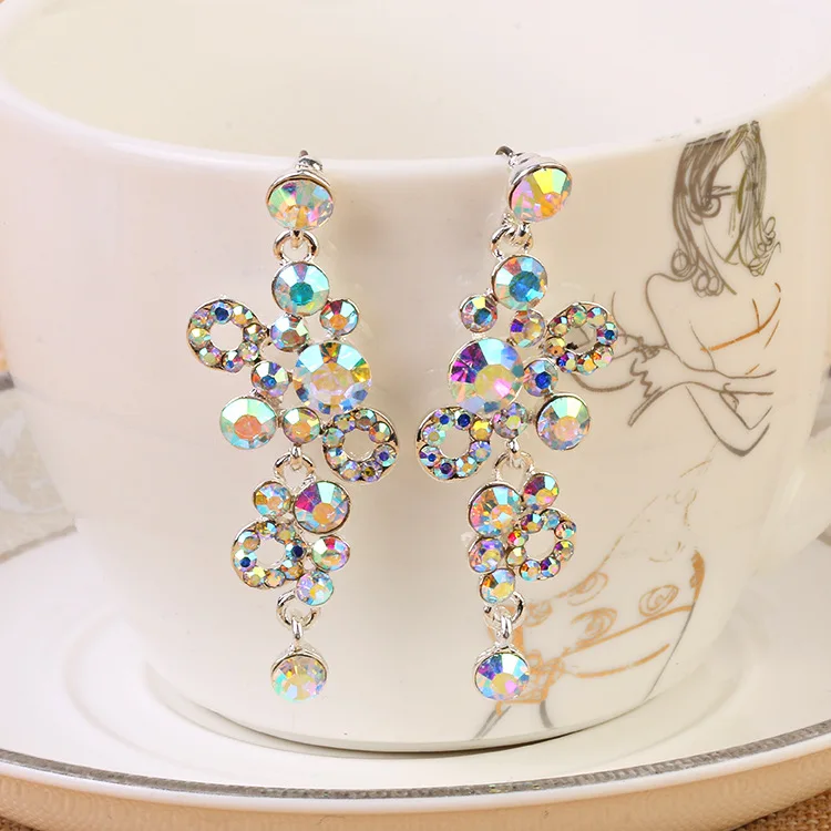 

Manufacturers Selling Korean Version New Circle Bride Rhinestone Earrings Luxury Ab Crystal Earrings Long