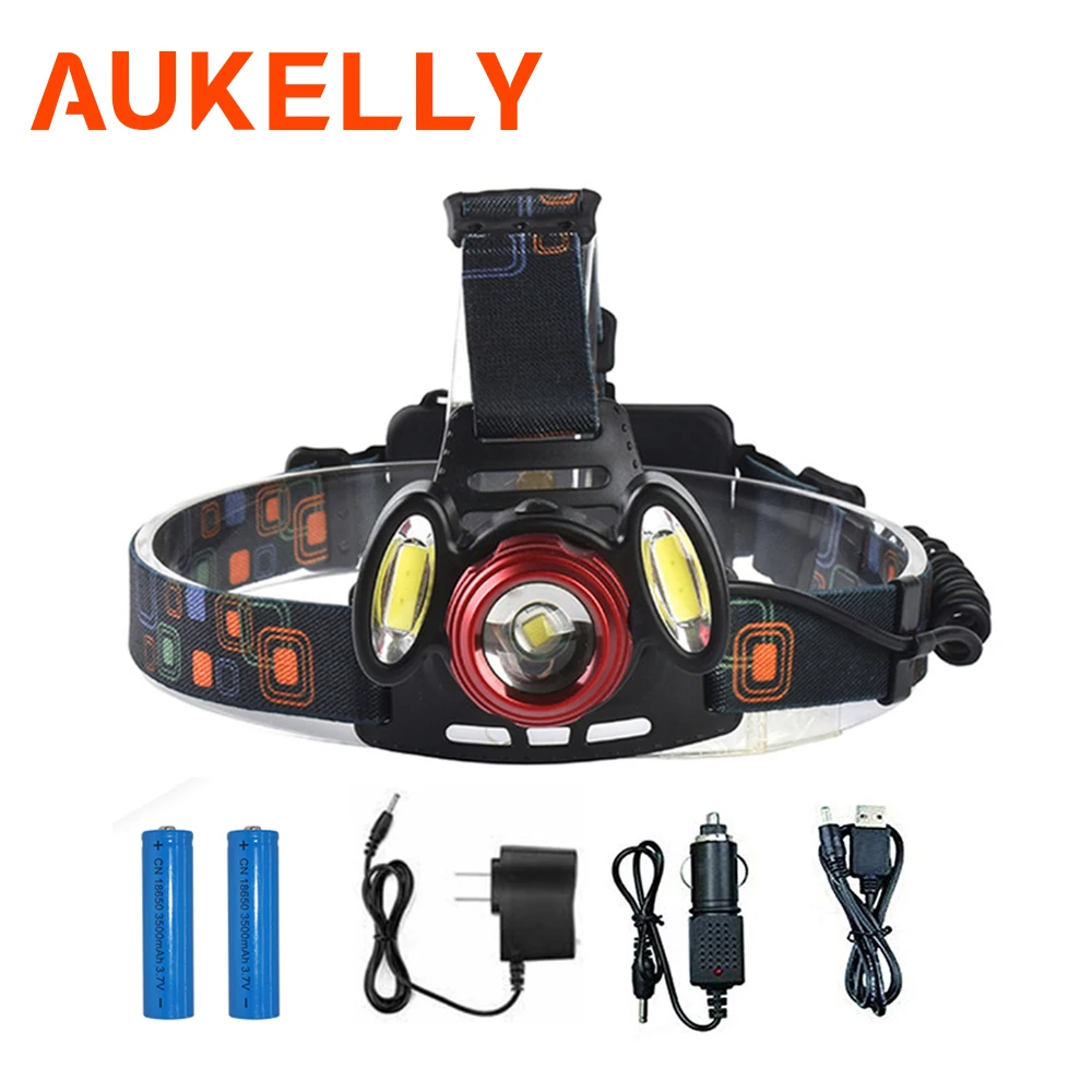 

5000 lumen XML T6 +2*COB LED Headlamp Headlight Head Flashlight 18650 Rechargeable Head Lamp Waterproof Zoom 4 Modes Head Lights