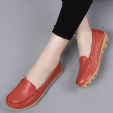 Женская обувь на плоской подошве г. Новые однотонные лоферы из натуральной кожи женская модная обувь без шнуровки с круглым носком размера плюс 35-44