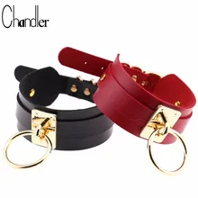 Чандлер, женские и мужские ювелирные изделия, крутой панк готический чокер с заклепками, колье, широкий кожаный ошейник, круглый металлический кулон, аниме ожерелье s