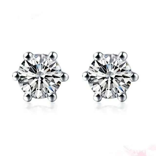 1CT /pair Silver 18K gold plated 6 prong earring synthetic diamond stud
