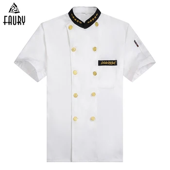 

Wholesale White New Chef Jackets Kitchen Cooking Workwear Clothes Short Sleeve Restaurant Cozinha Double-breasted Bakery Uniform